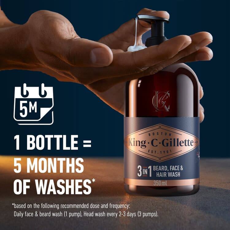 King C. Gillette Beard, Face & Hair Wash 350 ml - 3-i-1 - Pure·Men